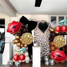 8个情人节主题红唇、樱桃、豹纹铝箔气球，适用于婚礼、周年纪念、生日、节日、主题派对、活动装饰、拍照道具