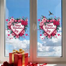 Calcomanías de pared para San Valentín, pegatinas de pared con letras florales y corazones, pegatinas para ventanas de San Valentín, arte de pared autoadhesivo - Multicolor - Ver 5