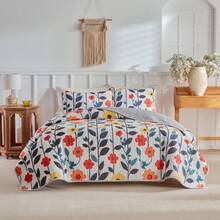 三件套加大号被套枕套，轻盈柔软绗缝床罩，数码印花床罩，四季皆宜，春夏季适用 - 彩色 - 查看 4