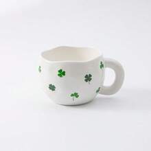 1 pieza Taza de café de cerámica de 285ml/9.5oz con diseño de patrón asimétrico pellizcado en blanco, turquesa y verde. Apta para café, leche, jugo y otras bebidas, regalo perfecto para , San Patricio o cumpleaños - Multicolor - Ver 12