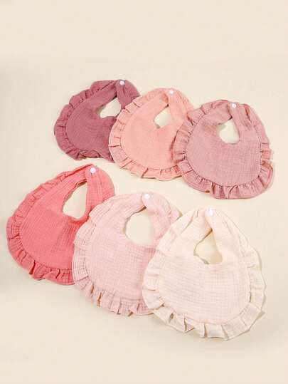 6pcs Baby Bibs With Ruffle Edges, Suitable For Daily Wear