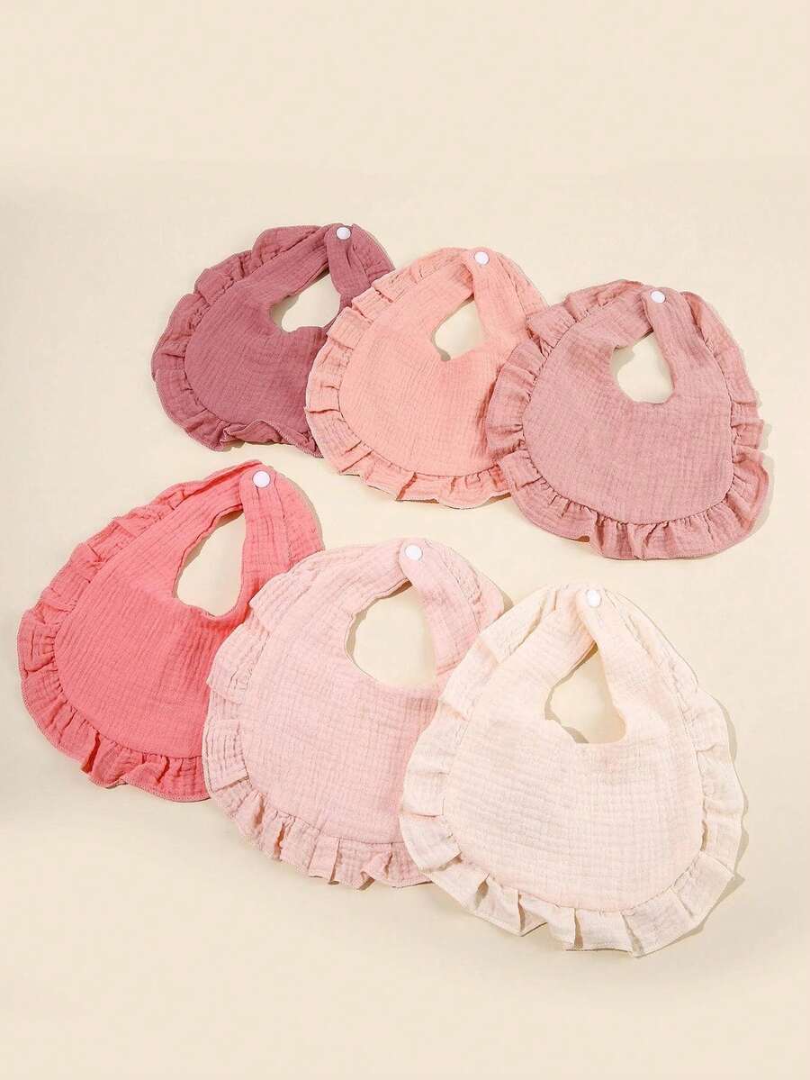 6pcs Baby Bibs With Ruffle Edges, Suitable For Daily Wear