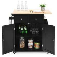 Kitchen Island Cart Rolling Wood Trolley With Storage, 2 Drawers &Rack - Black - As Picture 55 - View 6