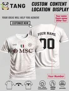 定制那不勒斯风格男士足球球衣，可印制姓名和号码，舒适圆领运动衫，适合足球训练、休闲穿着和作为礼物