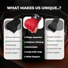 WYOX Vendas de Gel Boxeo, Guantes Interiores para Hombre y Mujer, Correa de muñeca de 80 cm, Soporte Acolchado para Nudillos, Vendas sin Dedos para Entrenamiento de MMA - L-XL-Rojo - Ver 6