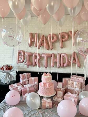 1 set dekorationskit för födelsedagsfest innehåller banderollen "Grattis på födelsedagen", latexballonger, hjärtformade ballonger och ballongtillbehör. Lämplig för födelsedagsfest, bröllopsfestbakgrund, alla hjärtans dag och nyårsdekorationer.