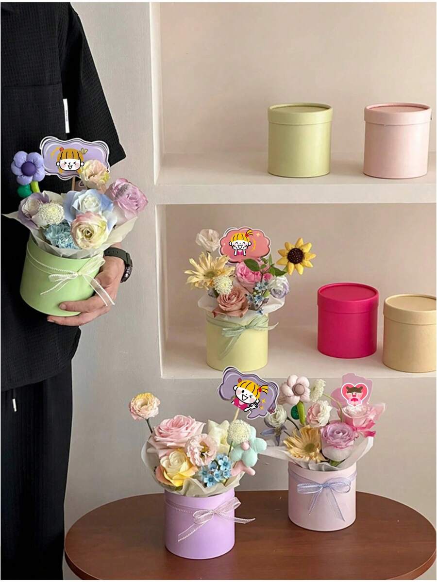 Round Flower Bouquet Packaging Box, Small Hand-Held Flower Basket, Christmas Gift Box, Suitable For Weddings, Birthdays, Anniversary Days And Other Occasions. Christmas Gift Box, Gift Clothing Packaging Box - Multicolor - View 1