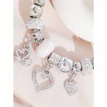 2026 New Arrival Rhinestone Heart & Star Stainless Steel Bangle Bracelet – Elegant Swan Pendant Design With Premium Metallic Shine & Durable Hypoallergenic Finish, Must-Have  Couple Gift For Valentine's Day, Mother's Day & Anniversaries, Perfect For Daily Wear & Romantic Dates - trắng - Xem 5