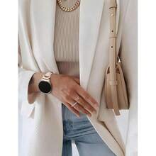 Minyee Leather Band Compatible With Samsung Galaxy Watch 8 40mm 44mm/ 8 Classic 46mm Bands, No Gap One-Click Slim Thin Dressy Leather Strap With C-Shape Metal Buckle Women, NOT For Other Models,Starlight/ChampagneGold - 星光/香檳金 - 查看 6