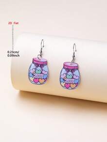1 Pair 2D Flat Bottle Heart LOVE Design Acrylic Pendant Earrings, Elegant Minimalist Style Jewelry Earrings For Women, Suitable For Daily And Holiday Wear - Multicolor - View 4