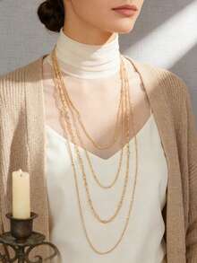 1pc Women'S Fashionable Multi-Layer Chain Necklace - Stylish Layered Design With Mixed Chain Textures For A , Dimensional Look. Perfect Versatile Accessory For Everyday Casual Wear, Office Commutes, Weekend Errands, Holiday Celebrations, Birthday Parties, Date Nights & Festive Gatherings, Effortlessly Complementing T-Shirts, Blouses, Dresses, Sweaters & Low-Cut Tops To Add A Chic, Modern Touch To Any Outfit. - Vàng - Xem 1