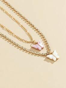 2pcs/Set Minimalist Sexy & Sweet Butterfly Pendant Double Layer Waist Chain, Fashion Airplane Aeroplane Chain Waist Belt, Best Gift For Girlfriend, Pink Butterfly & White Butterfly Pendant Decor - Yellow Gold - View 3