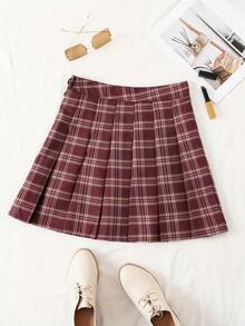Women's Plaid & Graphic Print Casual Skirt - Burgundy - View 1