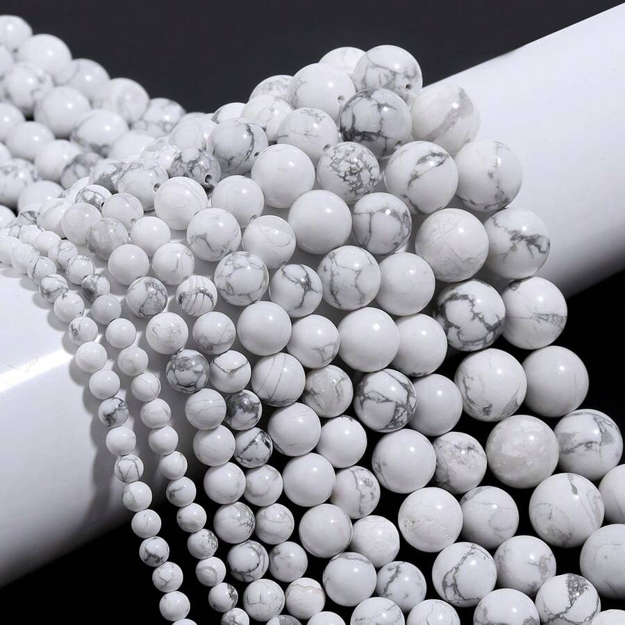 1颗进口白色绿松石圆形隔珠，尺寸可选4/6/8/10/12毫米，时尚饰品DIY制作珠子，适用于友谊手链、项链、情侣饰品、手机挂饰、钥匙扣、装饰配件