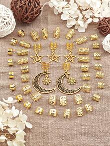 45pcs Women's Braided Hair Beads Accessories, Moon & Star Pattern, Fashionable Unique Hair Clips, Learning Supplies