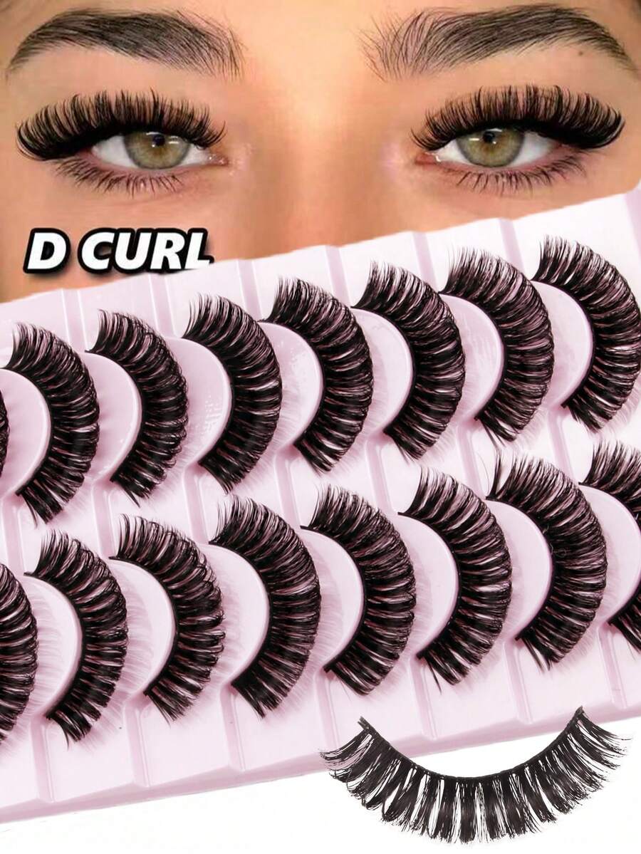 10 pares de pestañas postizas estilo ruso D-Curl esponjosas y gruesas, pestañas falsas de visón súper densas, crean un efecto de elevación de ojos, look de maquillaje dramático y grueso - Pestañas Fluffy - Ver 1