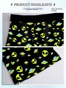 1 Packung spielerische und süße Herren Boxershorts für den Hausgebrauch, Shorts mit Motiv von fliegenden Untertassen und Aliens, aus Strickstoff, atmungsaktiv und feuchtigkeitsableitend, weich und hautfreundlich, Boxershorts mit Cyber-Alien Motiv, neuartige Herren Shorts. - Verschiedenfarbig - Übersicht 8