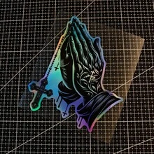 1 张宗教汽车贴纸 - 激光切割基督教祈祷手和十字架，黑色渐变至紫色 - 适用于汽车、卡车、摩托车 - 信仰装饰 - 易撕易贴，不留残胶，信仰表达配件，车辆装饰 - A - 查看 6