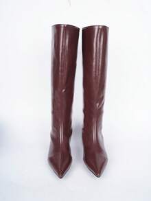 女士中筒靴 - 酒紅色 - 查看 2