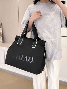 Túi xách nữ cỡ lớn in chữ, túi du lịch xách tay, túi đeo vai phù hợp cho du lịch, mua sắm, phù hợp cho thanh thiếu niên, sinh viên đại học, người mới bắt đầu và nhân viên văn phòng, phù hợp cho trường học, công việc, kinh doanh, đi làm, hoạt động ngoài trời, du lịch, dã ngoại. - màu đen - Xem 2