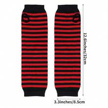 Nydotd Fingerless Long Sleeve Mittens Gloves Y2K Kawaii Japanese Harajuku Gothic Punk Knitted Striped Arm Warmer For Women,BlackRed - Đen Đỏ - Xem 8