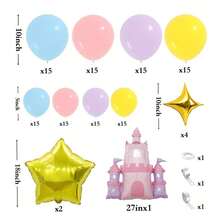 128 piezas Conjunto de arco de globos con tema de castillo de princesas de dibujos animados, incluye 1 castillo y corona de globos de lámina, globos de látex rosa, morado, amarillo, azul, dorado y multicolor. Perfecto para fiesta de cumpleaños, baby shower, 1er cumpleaños, decoración de propuesta y fiesta con tema de castillo de princesa - Multicolor - Ver 8