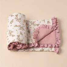 1pc Baby Blanket, Floral Print With Ruffle Edge, Soft Fine Fabric, Spring/Summer New Arrival, Essential Baby Daily Item - Multicolor - View 9