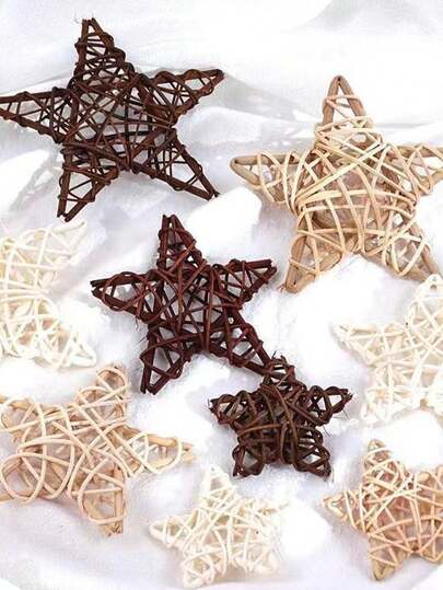 3pcs/Set Natural Rattan Star-Shaped Ball Vase Filler Home Decor, Suitable For DIY Decorative Balls, Corridor Hangings, Theme Parties, Weddings, Tabletop Decor, Home Accents