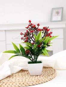 1 Stück künstliche Blume im Topf, Miniatur Wachsblume Bonsai Deko - Rot - Übersicht 5
