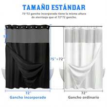 XISH Cortina de Baño sin Gancho con Forro a Presión 183x190cm Cortina de Ducha Tipo Gofre Cortina Regadera Antimoho y Impermeable Duradero Fácil de Instalar para Hogar Hotel Ducha - negro - Ver 2