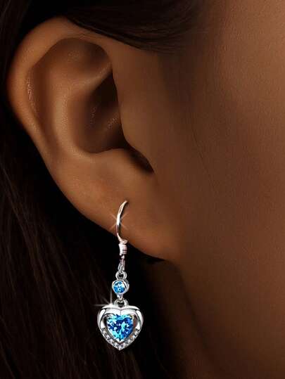 1 Pair S925 Sterling Silver Romantic Heart Earrings, Women Micro-Inlaid Zirconia Versatile Fresh Elegant Eardrops, Suitable For Daily Commute, Heart-Shaped Jewelry Exquisite Gift