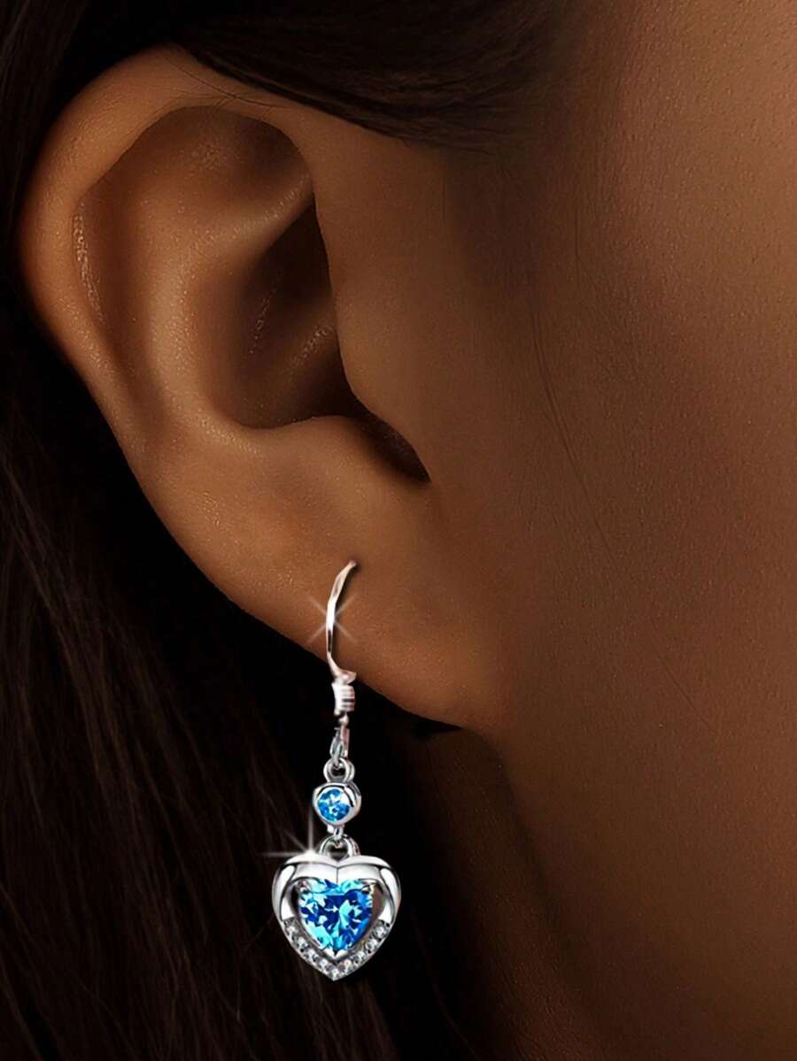 1 Pair S925 Sterling Silver Romantic Heart Earrings, Women Micro-Inlaid Zirconia Versatile Fresh Elegant Eardrops, Suitable For Daily Commute, Heart-Shaped Jewelry Exquisite Gift