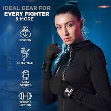 WYOX Vendas de Gel Boxeo, Guantes Interiores para Hombre y Mujer, Correa de muñeca de 80 cm, Soporte Acolchado para Nudillos, Vendas sin Dedos para Entrenamiento de MMA - L-XL-Negro - Ver 4