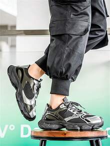 男士新款厚底运动鞋，防滑，增高，高弹时尚，透气休闲运动厚底鞋 - 灰色 - 查看 5