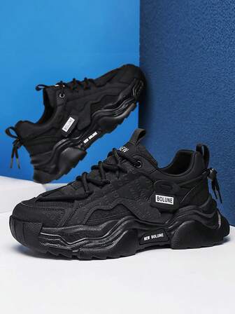 Men's All-Black Retro Chunky Chunky Sneakers 2026 New Arrival | Breathable Mesh Casual Sports Sneakers With Comfortable Cushioning & Non-Slip Rubber Sole | Perfect For Daily Commute, Outdoor Walking, Gym Training & Streetwear