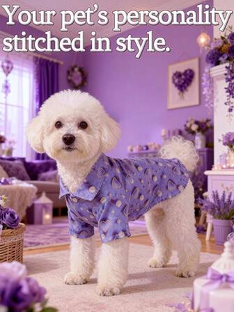 1 st. romantiska och moderiktiga hundkläder, 5D-anpassat tryck/Romantisk alla hjärtans dag/Mjukt och bekvämt/Kontrastfärgat hjärttryck/Högtidsstämning/Designad kortärmad tröja, för små hundar/valpar, lämplig för fester, vardagskläder, flera tillfällen, vår/sommar/höst