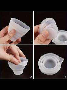 Juego de tazas de medición de silicona y resina - Tazas de mezcla plegables con escala para hacer velas, manualidades de joyería - Material de silicona duradero, fácil de limpiar - 250ML/500ML - Blanco - Ver 6