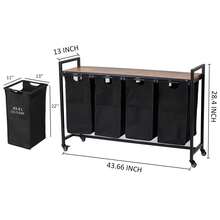 Cesta de lavandería organizadora de cesta de lavandería con bolsas extraíbles y extraíbles, ruedas y estante, cesta de ropa sucia para lavadero, baño, recámara y recámara - 43,7 x 13 x 28,4 pulgadas - Ver 2