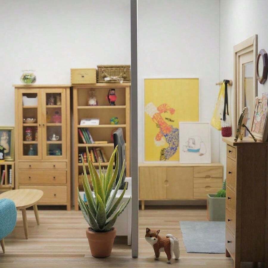 10分钟DIY微型家具场景，白色OB11储物柜，书架和桶柜，迷你娃娃屋家具模型 - 彩色 - 查看 1