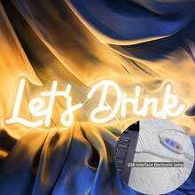 1pc Warm White Neon Sign With Slogan (Includes USB Cable + Hanging Hook): Soft White Light Effect For Easy Healing, Acrylic Material Is Transparent , Making It A Great Decorative Item For Parties. The "Let's Drink" Handwritten Font Design Has Dynamic And Casual Lines, Serving Both Atmosphere-Setting And Mood-Guiding Functions. This Neon Sign Slogan Light Is Suitable For Bar Counters, Home Gatherings, Friends' Parties, And Can Be Used Year-Round To Easily Create A Relaxed And Joyful Atmosphere, An Ideal Decorative Item For Casual Get-Togethers. - Warm White - View 5
