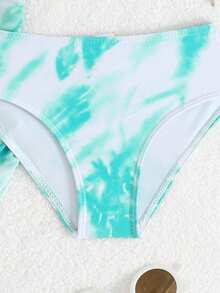 Young Girl Watercolor Tie Dye Swimsuit Set - Multicolor - View 3