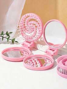 螺旋镜梳 & 便携式折叠化妆镜 | 二合一迷你紧凑型发梳 & 镂空蓬松补妆镜，专为女性和女孩设计 | 情人节、周年纪念日完美礼物 | 可爱便携化妆镜，适合外出、旅行、约会、婚礼、新娘应急包、办公桌、汽车手套箱 | 便携、可爱、美观、精致，手提包必备 - 彩色 - 查看 4