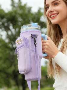 1个水壶袋/7件套运动水杯配件套装，包括30-40盎司水壶袋、心形胸针装饰、彩色吸管防尘套、3个彩色清洁刷、彩色水纹吸管