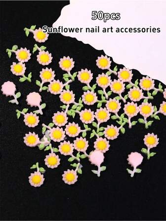 50 Pcs Resin Sunflower Nail Art Charms - Perfect For Nail Art, DIY Wedding, Jewelry Crafts And Accessories, Fragrance-Free, Nail Supplies