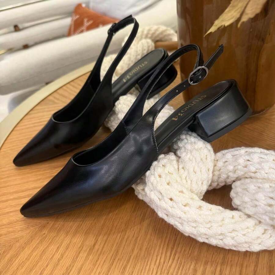 Show Show Slingback Open-Toe Pump With A 3cm Low Heel. - 黑色 - 查看 1