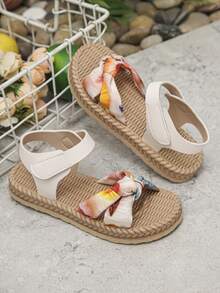 1双女童夏季平底凉鞋，波西米亚风时尚蝴蝶结魔术贴舒适软底防滑沙滩鞋，适合户外穿着 - 彩色 - 查看 6