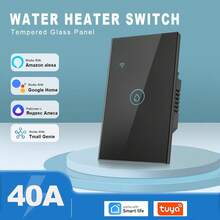 40A 8000W Max Power Smart WiFi Tankless Water Heater Switch - Touch Control Switch For Boiler And Heating System - Compatible With Alexa And Tuya Smart Life Home Automation - US/Brazil Standard AC 100-240V, Available In Black/White/Gold/Gray