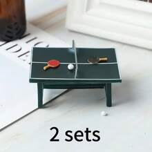 一套树脂迷你乒乓球桌，含球拍和乒乓球，创意微缩场景模型装饰，娃娃屋配件，DIY微景观装饰，乒乓球套装，逼真耐用，适合桌面装饰、办公用品、房间装饰、卧室装饰、玩具屋模型、微缩玩具、收藏礼品、运动配件、运动礼品、男女皆宜的礼品 - 彩色 - 查看 11