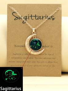 1pc Retro Luminous 12 Zodiac Constellation Necklace With Moon Pendant, Zodiac Card Necklace Gift For Party/Birthday - Yellow Gold - View 20