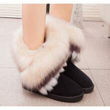 King Ma Women's Faux Fur Tassel Winter Snow Boot Suede Flat Ankle Boots - Đen1 - Xem 2
